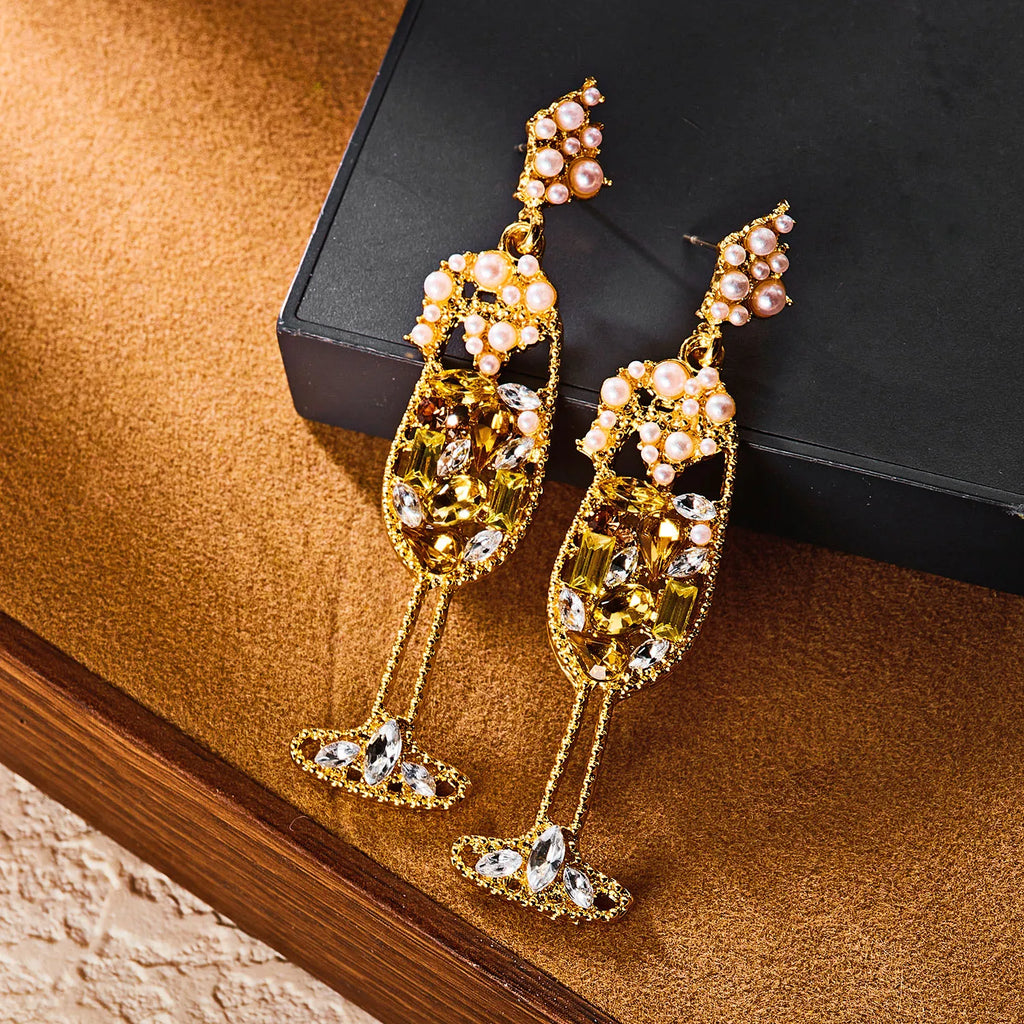 Brincos de vidro de vinho limão vintage para mulheres temperamento luz luxo incrustado strass pérola brincos meninas festa jóias presentes