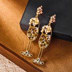 Brincos de vidro de vinho limão vintage para mulheres temperamento luz luxo incrustado strass pérola brincos meninas festa jóias presentes