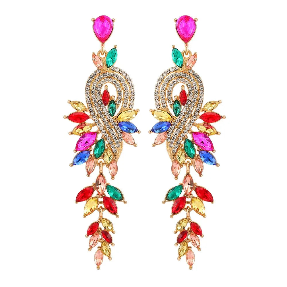 Moda folha nota colorido cristal longo pendurado jóias para meninas brincos feminino retro luz luxo requintado senhoras brincos