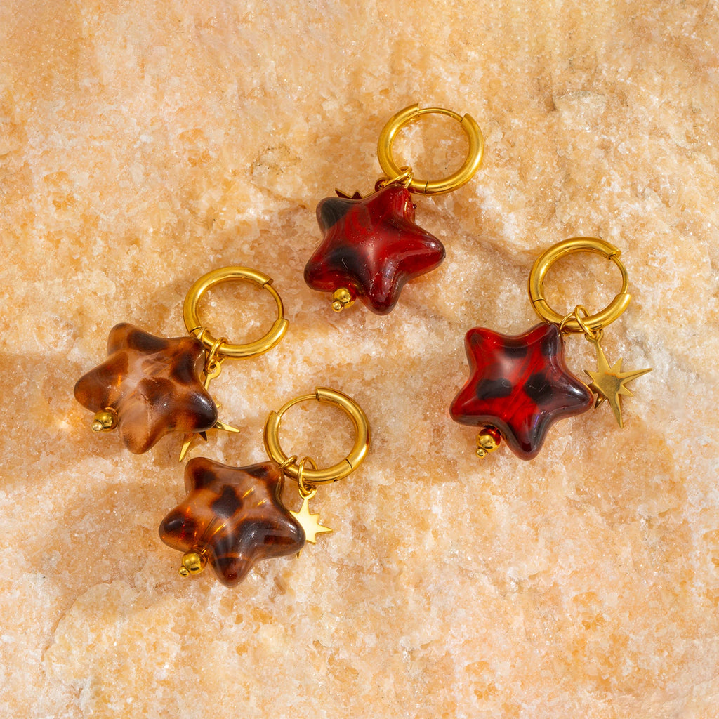 Novos brincos de estrela para mulheres, pingente pendurado de gota removível com aros huggie banhados a ouro 18K, aço inoxidável hipoalergênico