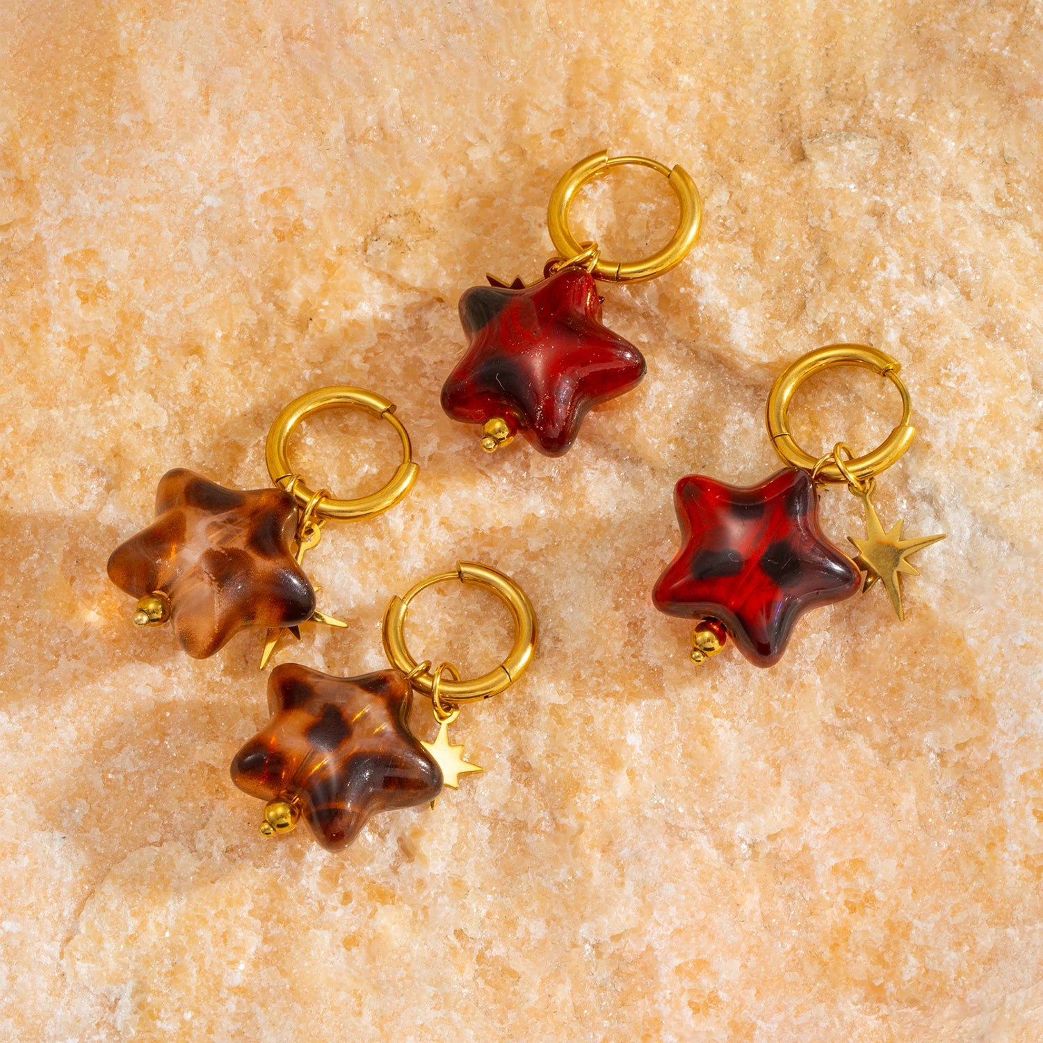 Novos brincos de estrela para mulheres, pingente pendurado de gota removível com aros huggie banhados a ouro 18K, aço inoxidável hipoalergênico