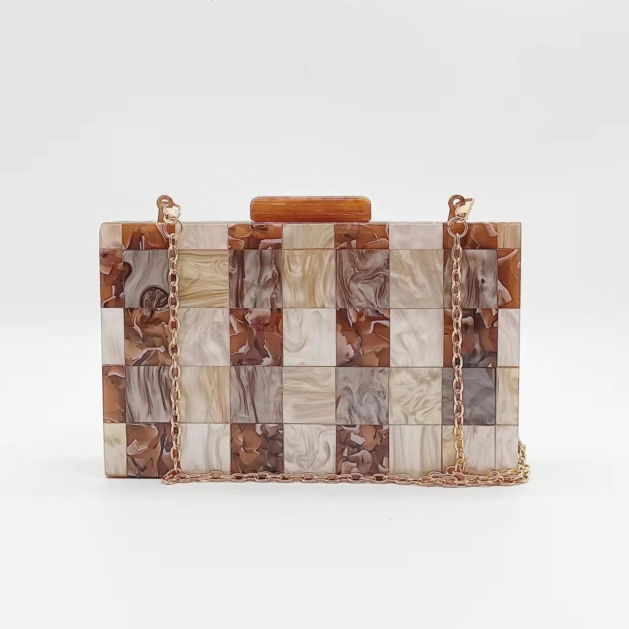 Designer corrente crossbody saco de festa de casamento feminino carteira bolsas luxo acrílico bolsa embreagem café xadrez retalhos sacos noite