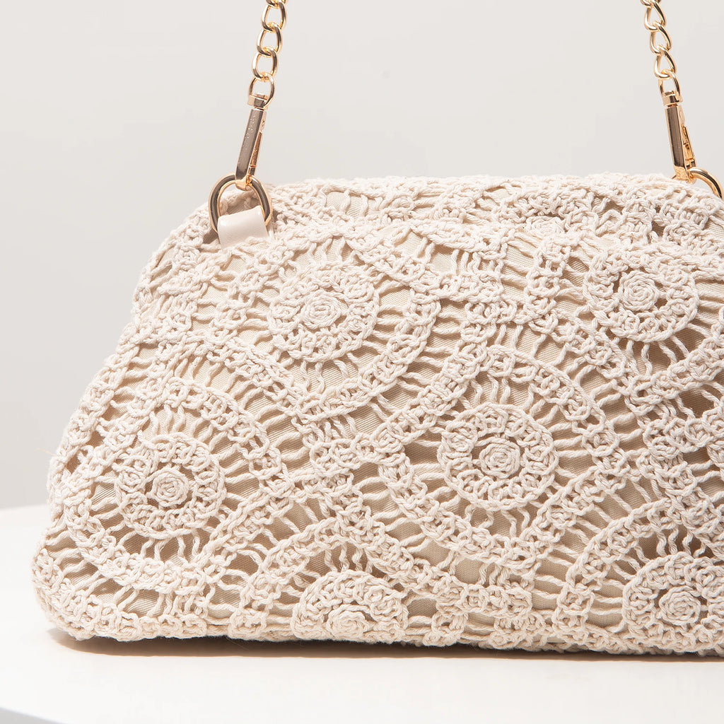 Bolsa crossbody de tecido oco padrão, bolsa de praia de palha boêmia, conjunto Chrochel, estilo premium, Trav Must Haves, bolsa Pach para mulheres