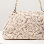 Bolsa crossbody de tecido oco padrão, bolsa de praia de palha boêmia, conjunto Chrochel, estilo premium, Trav Must Haves, bolsa Pach para mulheres