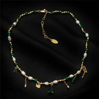 Natural verde malaquita pedra grânulos pérola borla colar para mulher clavícula corrente zircão pingente elegante charme festa jóias