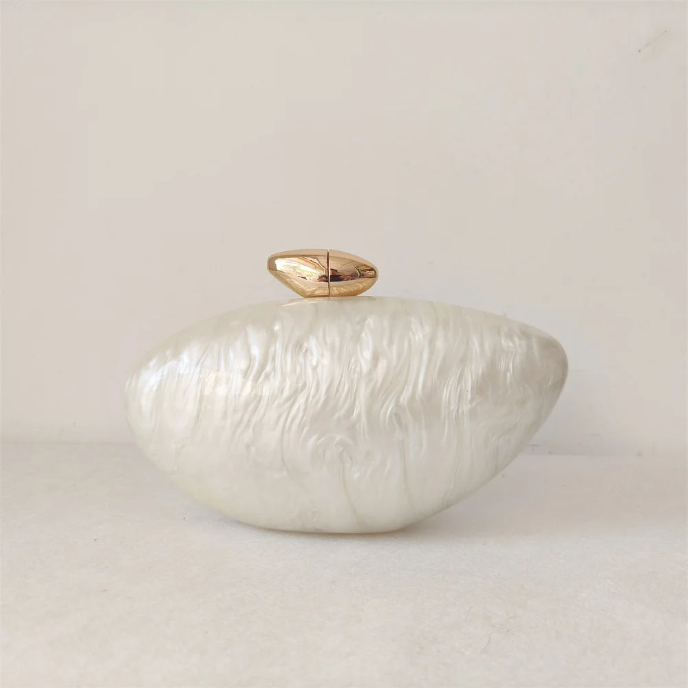 Caixa acrílica bege pérola shell ovo sacos de embreagem para mulheres, bolsa frisada feminina, bolsas noite, casamento, dama de honra, festa, senhora