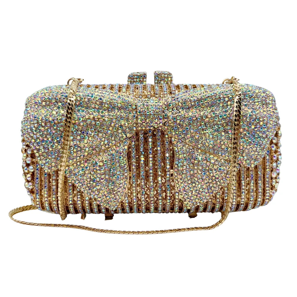 Bolsa de diamante em forma de arco de luxo de alta qualidade, festa de casamento de diamante, bolsa, bolsa de noite, embreagem de cristal
