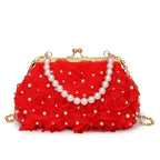 Doce estilo pérola corrente noite saco de embreagem malha macia renda dobrado bainha versão coreana bolsa crossbody para mulher