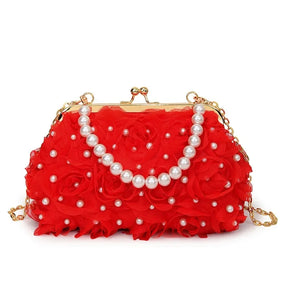 Doce estilo pérola corrente noite saco de embreagem malha macia renda dobrado bainha versão coreana bolsa crossbody para mulher