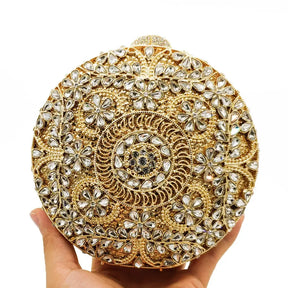 Boutique de fgg (em estoque) redondo circular oco para fora das mulheres cristal embreagem noite minaudiere saco casamento bolsa nupcial