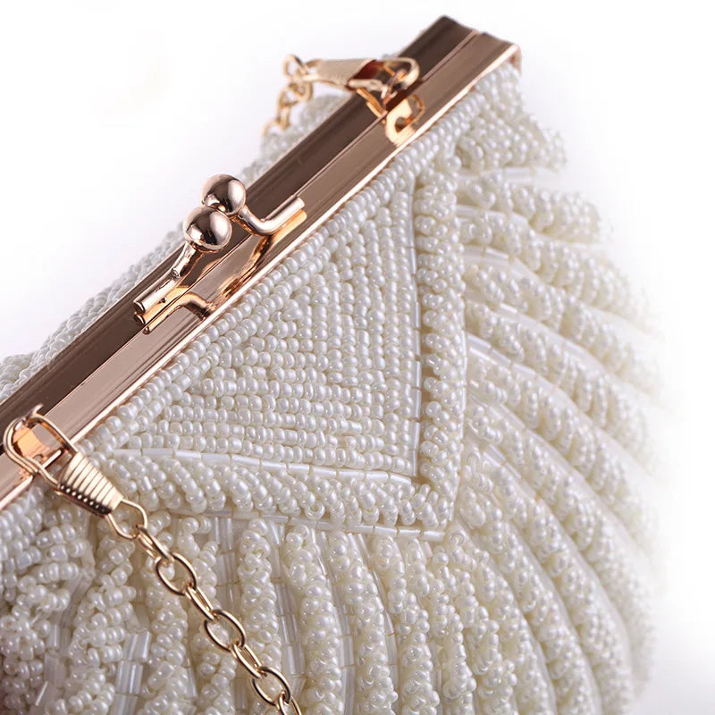 Bolsa e bolsa de casamento para mulheres, Sacos elegantes para festa à noite, Embreagens de casamento branco, Fêmea Frisada Clutch Bag Sac