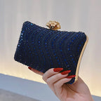 Bolsa de jantar com travesseiro azul safira, versátil, luxuosa, temperamento, bolsa de mão, retrô, diamante quente, banquete, bolsa feminina