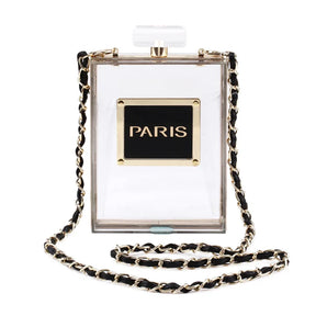 Sacos de noite feminino acrílico paris perfume em forma preto bolsa bolsas embreagem vintage banquete bolsa luxo ombro crossbody sacos