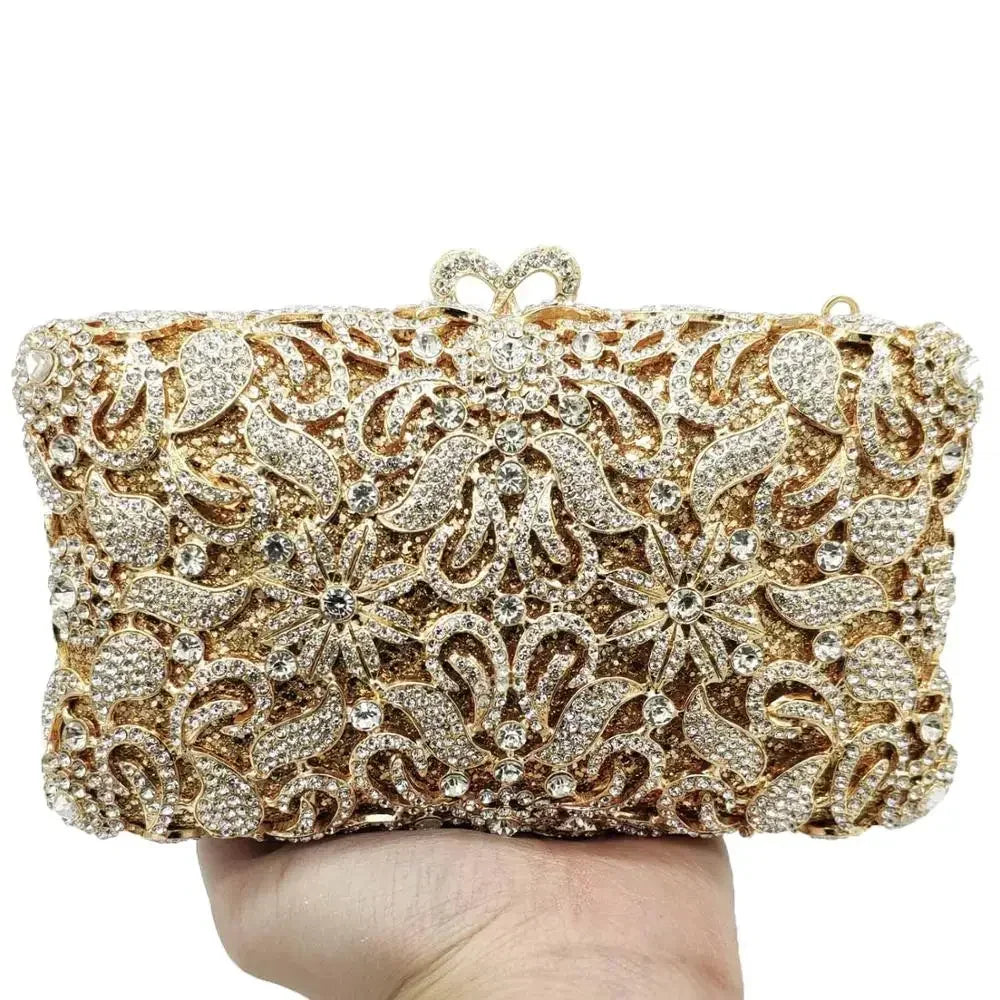 Boutique De FGG Bolsas e embreagens de noite com flores artesanais, bolsas e bolsas de mão com strass dourados, bolsa de embreagem de noiva para casamento