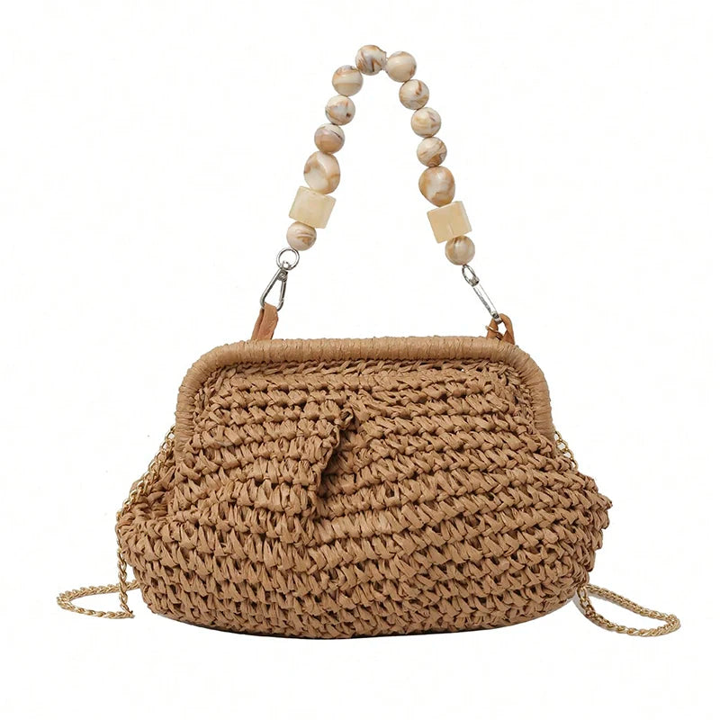 Bolsas de palha femininas da moda, bolsas de ombro estilo tecido moderno e de nicho, bolsas crossbody.