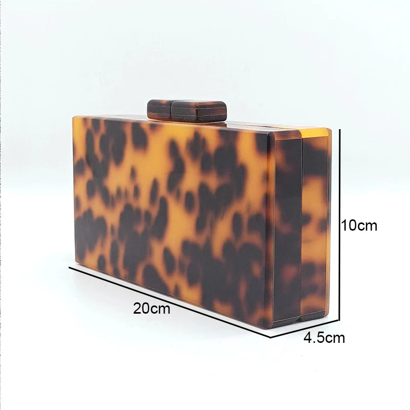 Marca de luxo bolsa embreagem do vintage âmbar leopardo impressão padrão acrílico saco elegante senhora festa casamento corrente sacos ombro carteiras