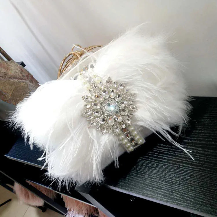 Luxo pena de avestruz sacos de noite para as mulheres 2025 corrente ombro crossbody saco borla festa embreagem bolsa verde bolsas casamento