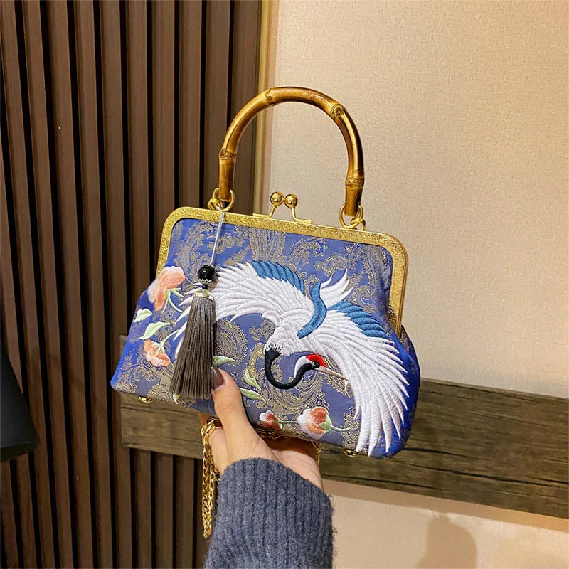 Bordado Jacquard Wood Hand Bag para Mulheres, Lock Shell Bags, Shoulder Crossbody Bag, Tote Cadeia, Bolsas Femininas, Bolsas, Designer