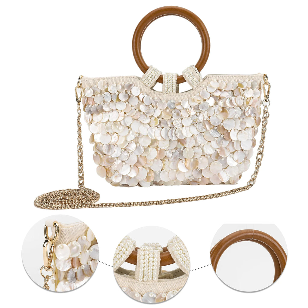 Concha frisada bolsa de embreagem artesanal alça superior saco luxo designer noite bolsa noite para as mulheres férias verão