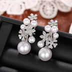 Huitan recém-projetado flor brincos com imitação elegante pérola noivado casamento brincos estéticos para mulheres moda jóias