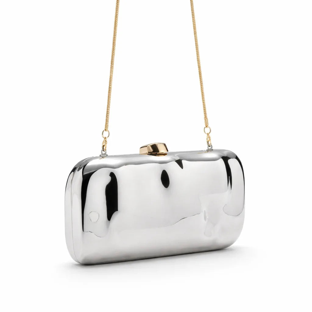 Nova Bolsa Feminina de Ombro e Transversal, Formato Concha Oval, com Fecho de Aba, em Plástico Prateado, para Festa, Noite e Praia, tipo Clutch
