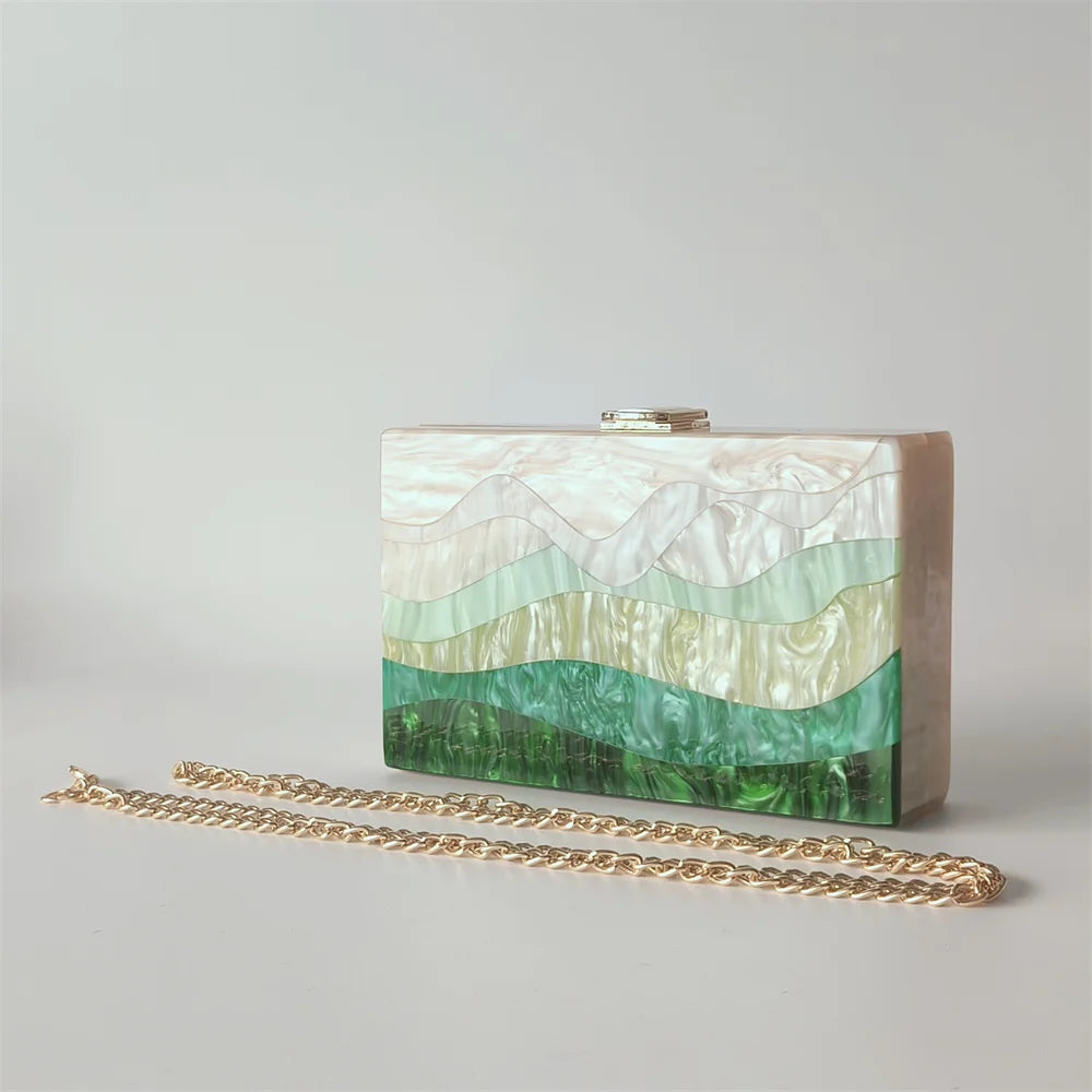 Mármore pérola listrado onda acrílico sacos de noite sacs à principal ombro mensageiro aleta feminina festa menina bolsa bolsas saco