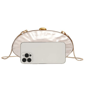 Novo 2025 acrílico concha ganso ovo bolsa de noite festa banquete bolsa feminina casca dura embreagem com alça corrente