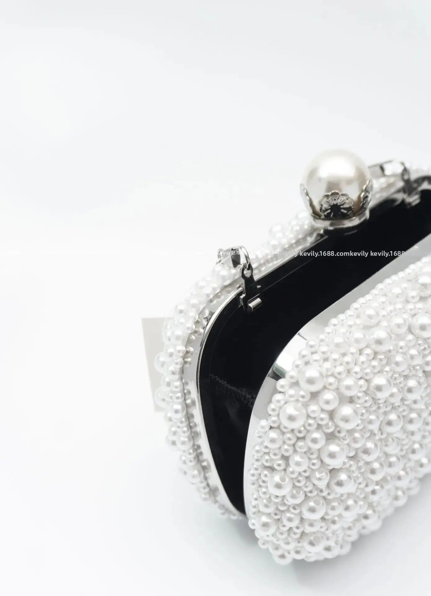 Keweli cor pura grânulo bordado pérola saco de noite portátil doce elegante fibra poliéster dureza compartimento interior