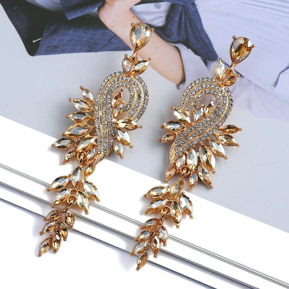 Moda folha nota colorido cristal longo pendurado jóias para meninas brincos feminino retro luz luxo requintado senhoras brincos