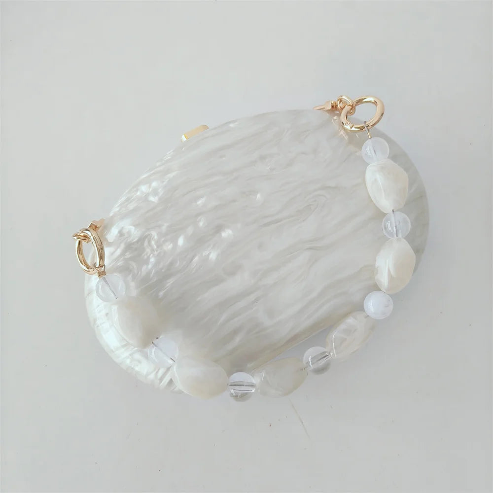 Meia redonda mármore bege sereia série branco pérola efeito casca dura saco vestido de casamento bolsa noiva com praia bolsa de noite