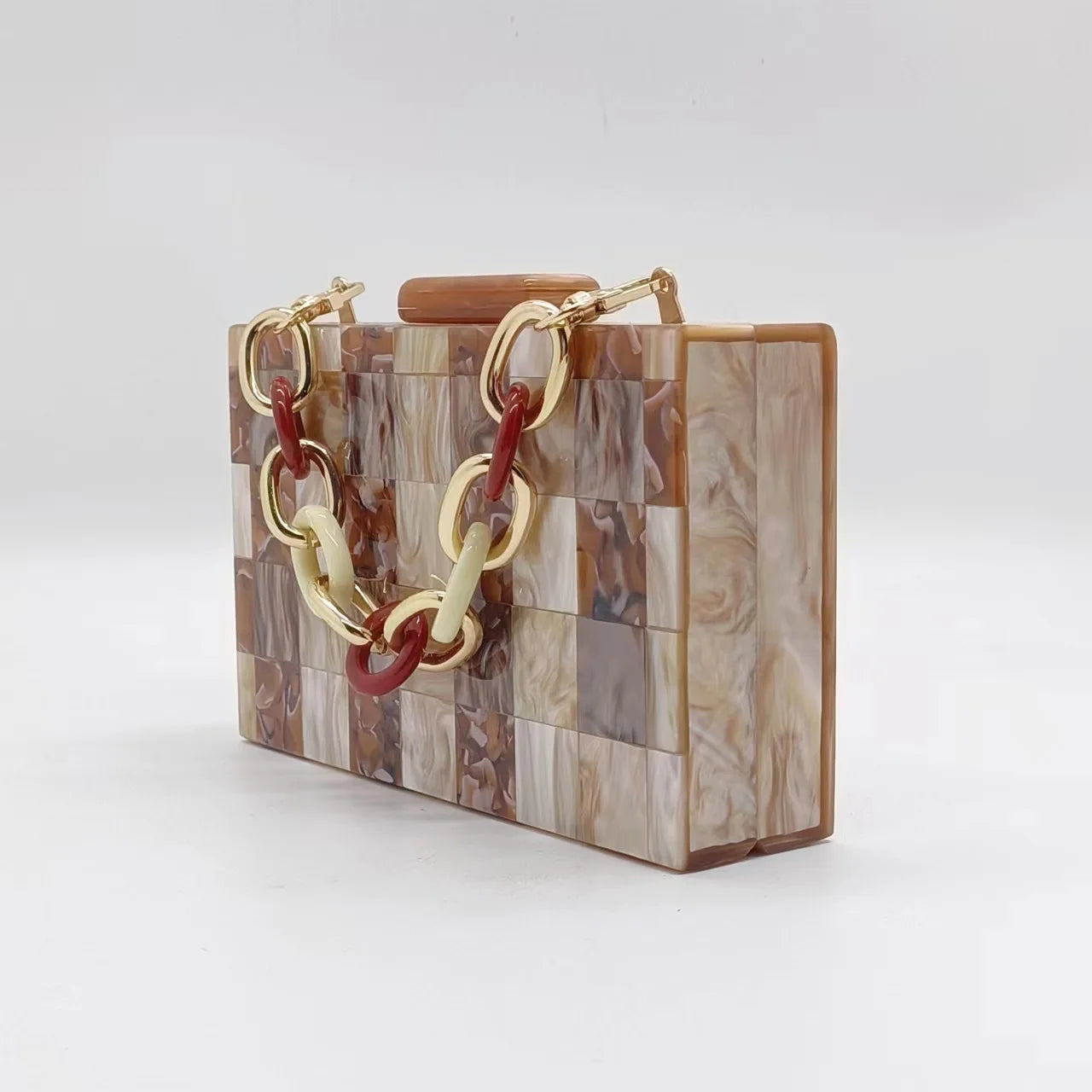 Designer corrente crossbody saco de festa de casamento feminino carteira bolsas luxo acrílico bolsa embreagem café xadrez retalhos sacos noite