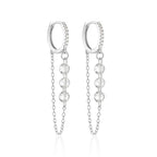 Aide 925 prata esterlina três zircão gota longa corrente ouro hoop fivela piercing brincos para mulheres casual jóias festa presente