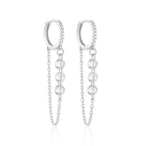Aide 925 prata esterlina três zircão gota longa corrente ouro hoop fivela piercing brincos para mulheres casual jóias festa presente
