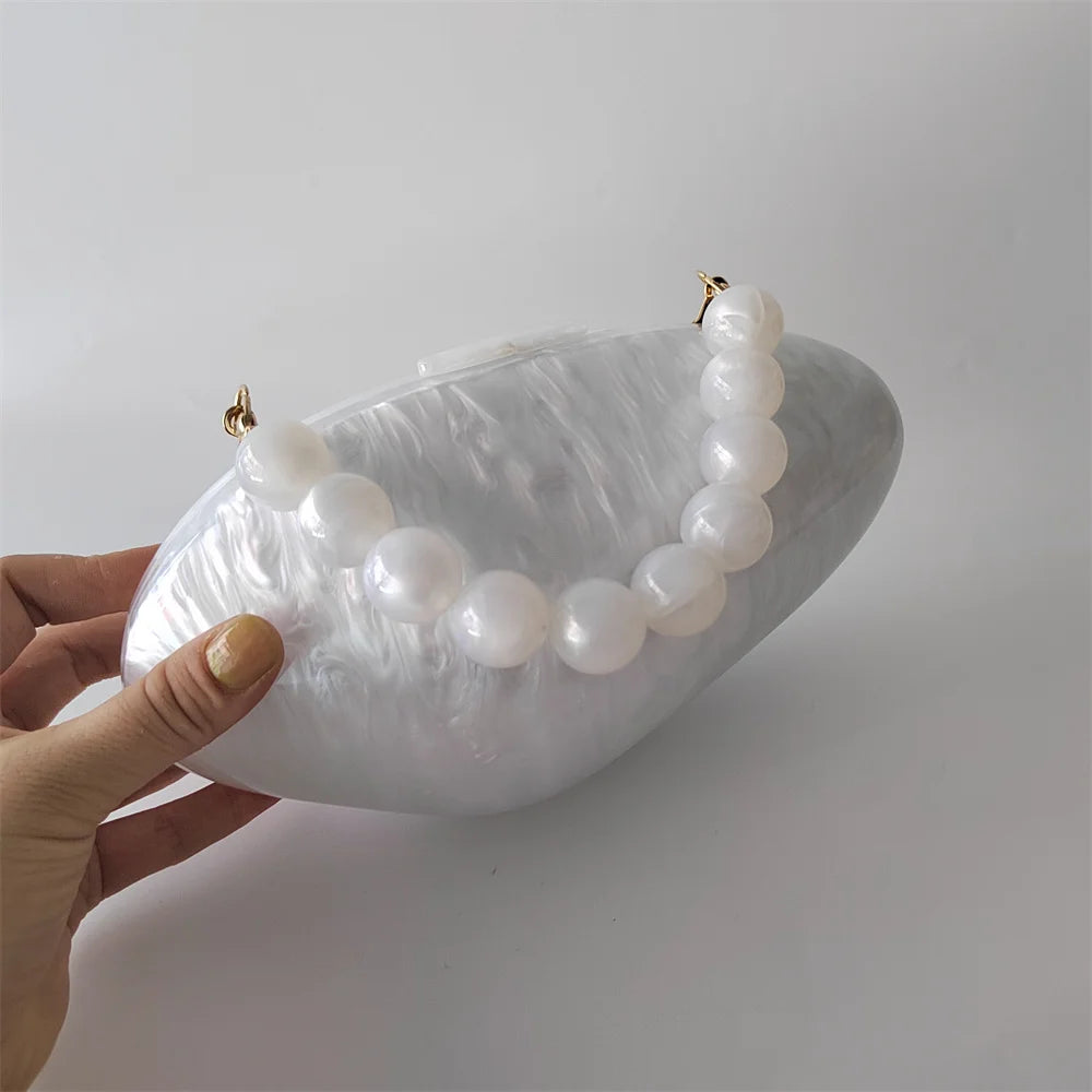 Embreagens de caixa de acrílico branco perolado feminino, mini carteira, forma irregular, festa noturna, viagem, bolsas Gilr, bolsa para mulheres