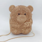 Urso de pelúcia dos desenhos animados strass saco vazio metal cristal jantar artesanal diamante bolsa feminina acessível glitter acolchoado crossbody