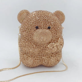 Urso de pelúcia dos desenhos animados strass saco vazio metal cristal jantar artesanal diamante bolsa feminina acessível glitter acolchoado crossbody