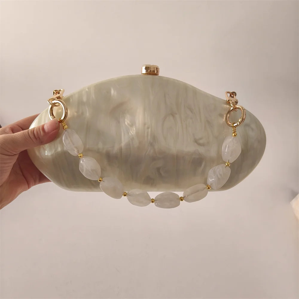 Luxo elegante sacos de noite bege marfim artesanal concha bolsa europeu americano moda sacos ombro caixa acrílico senhora bolsas