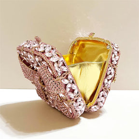 Caixa de presente com laço de borboleta incrustada com diamantes, bolsa quadrada pequena de mão com strass de alta qualidade, bolsa de ombro crossbody