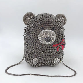 Urso de pelúcia dos desenhos animados strass saco vazio metal cristal jantar artesanal diamante bolsa feminina acessível glitter acolchoado crossbody
