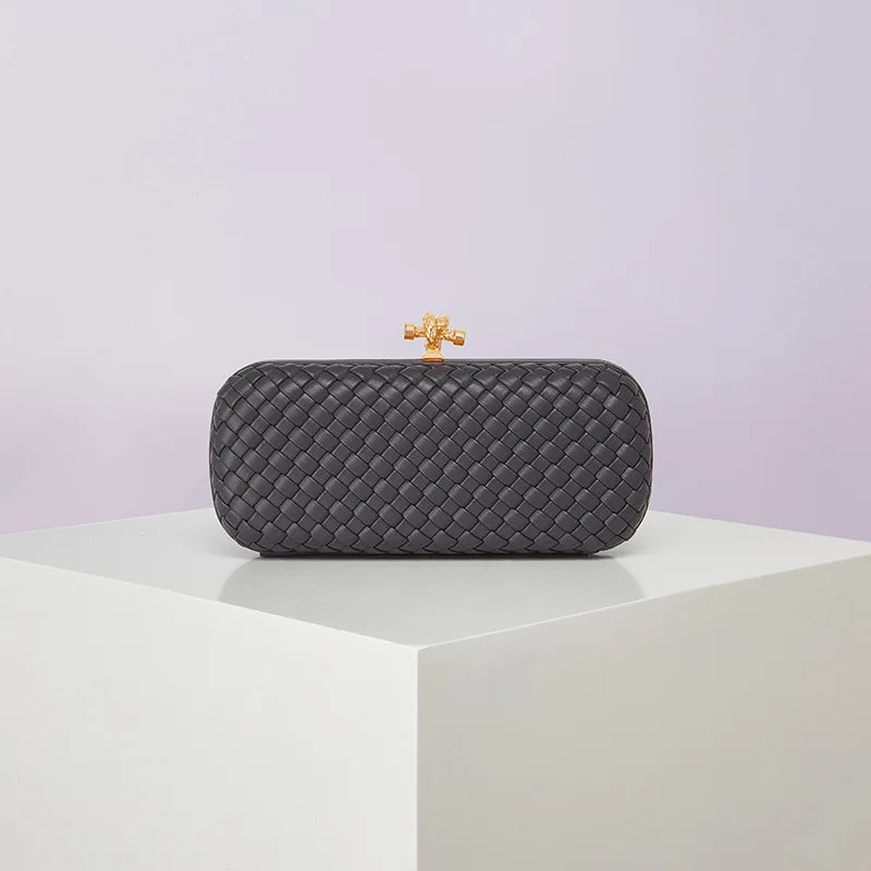 Bolsa Transversal B Home de PU Trançado, Bolsa de Ombro ande com Corrente, Estilo Europeu Moderno, Superfície ia, Cor Pura