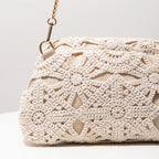 Bolsa crossbody de tecido oco padrão, bolsa de praia de palha boêmia, conjunto Chrochel, estilo premium, Trav Must Haves, bolsa Pach para mulheres
