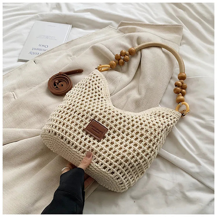 Bolsa de Palha Trançada de ande Capacidade para o Verão, Bolsa Casual de Mão para Mulheres, Nova Bolsa Transversal 2025