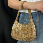Retro Ins Metal Brilhante Lantejoulas Pequeno Quadrado Bolsa Frisada Tecelagem Jantar Festa Bolsa Rua Tendência Material de Ferro Travesseiro Macio...