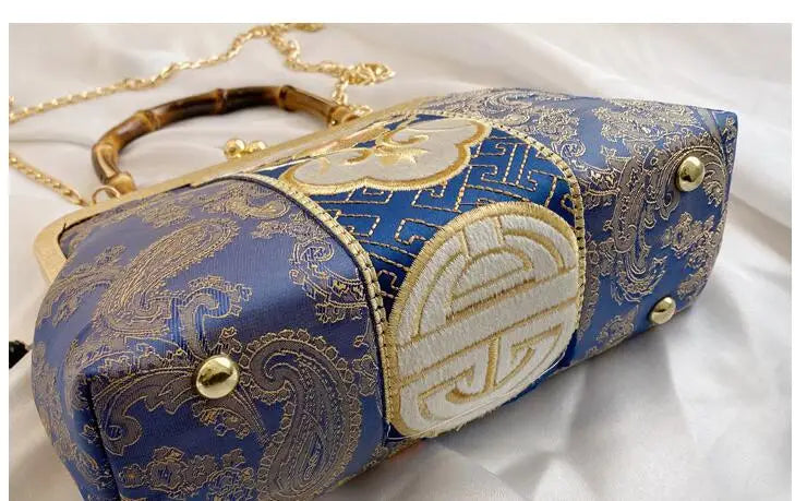 Bordado Jacquard Wood Hand Bag para Mulheres, Lock Shell Bags, Shoulder Crossbody Bag, Tote Cadeia, Bolsas Femininas, Bolsas, Designer