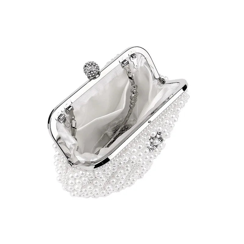 Bolsa pérola para mulheres, embreagem frisada de dois lados, sacos de noite elegantes, bolsa de casamento nupcial, bolsa luxuosa de strass, moda