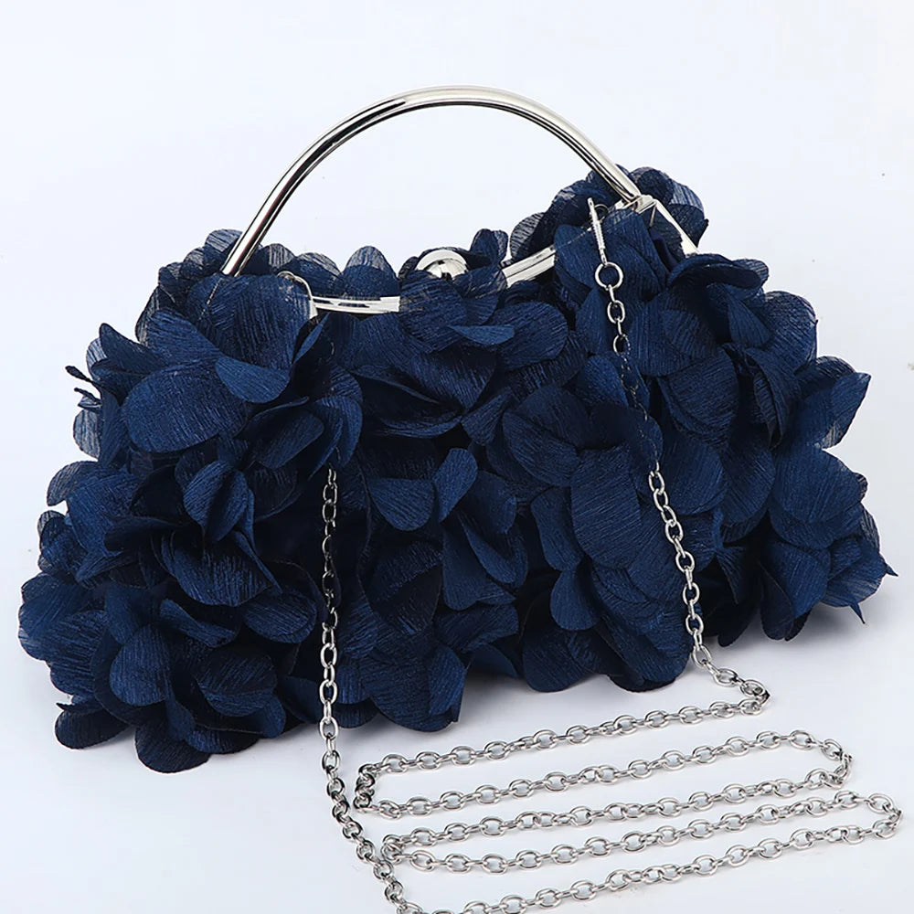 Flor noite bolsa de embreagem estilo doce floral casamento romântico nupcial bolsa alça metal banquete jantar vestido sacos com corrente