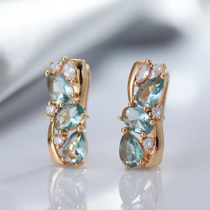 Brincos Blue Zircon Estilo Étnico Ouro