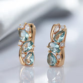 Brincos Blue Zircon Estilo Étnico Ouro