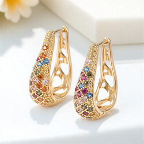 Brincos de argola redondos de cristal verde para mulheres, vintage, cor dourada, arco-íris, zircônia, fivela de orelha, joias de casamento, presente de dia das mães