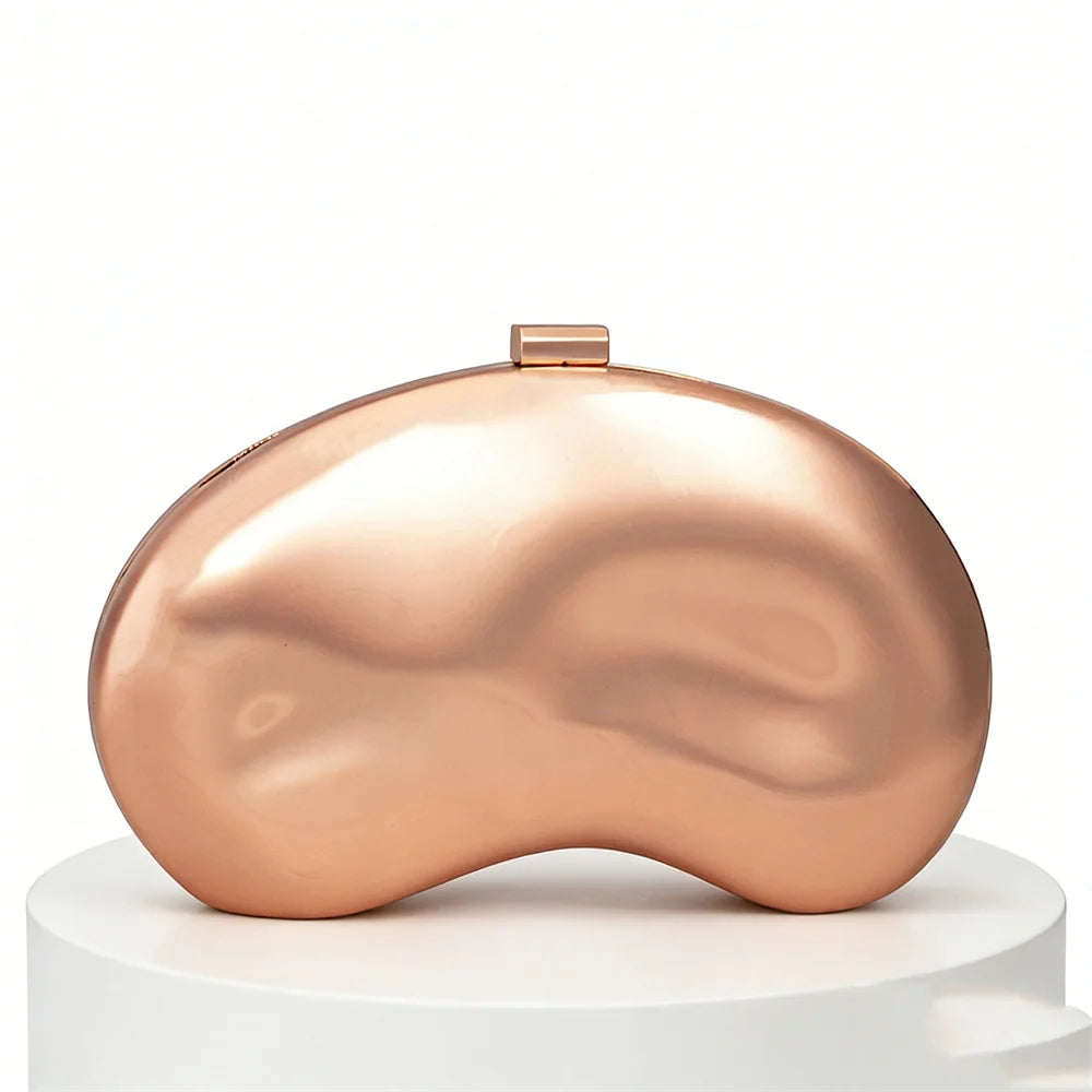 Bolsa de Mão Pequena para Festa de Casamento Feminina, Clutch Metálica da Moda, Bolsa de Noite com Alça em Forma de Concha